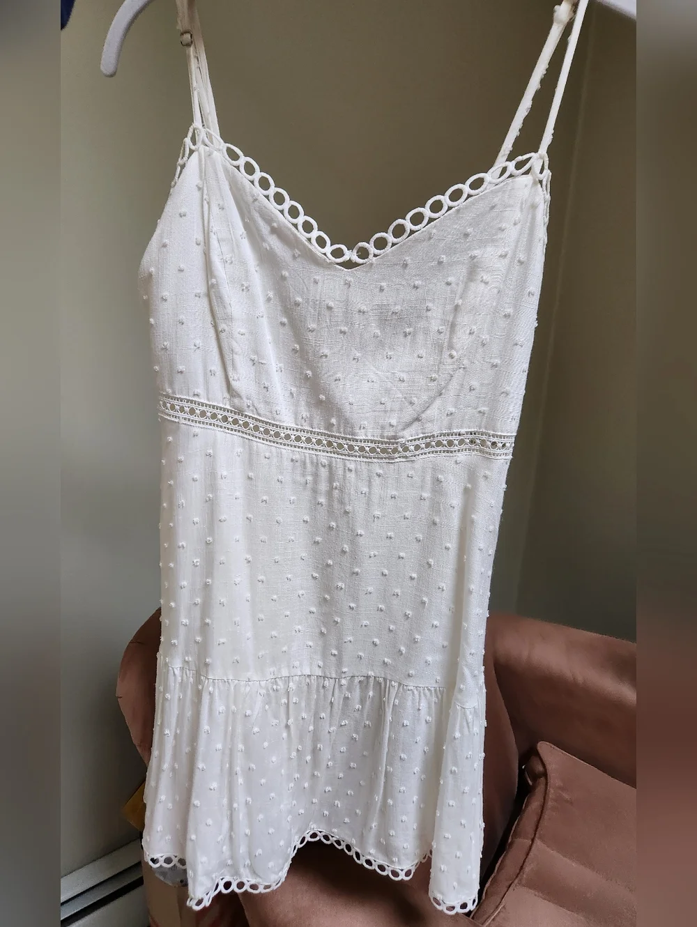 Lush Off-White Dot Textured Spaghetti Strap Slip Dress - Picture 5 of 10